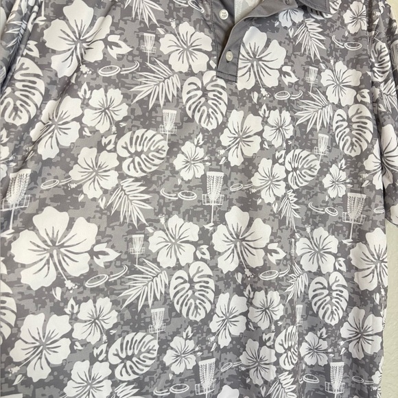 Disc Golf Unlimited Luau Mens Hawaiian Polo Grey - Picture 5 of 8